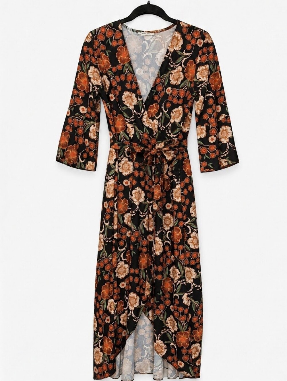 Boutique Black Floral High Low Wrap Maxi Dress M